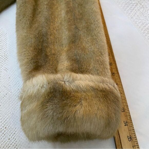 Vintage HELENA VERA Coat Faux Fur V-Neck Pockets European Women M 38 Brown Beige - Picture 8 of 15